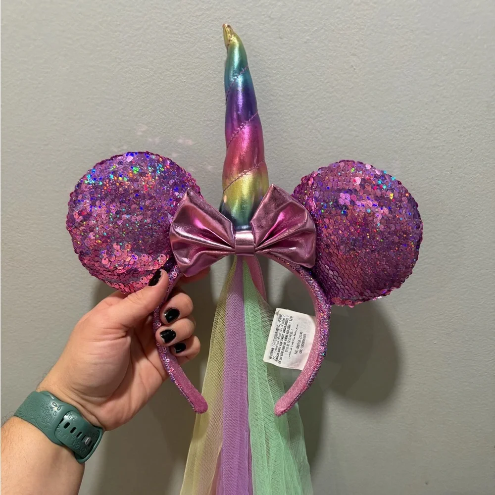 Sparkling Purple Party Headband with Rainbow Veil